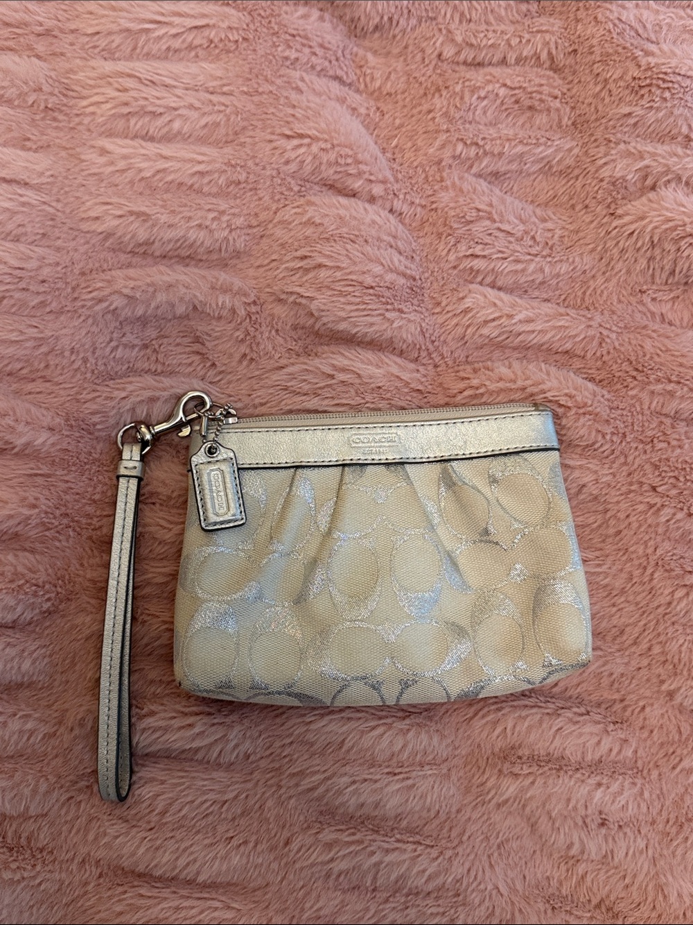 COACH Metallic Silver Signature Wristlet